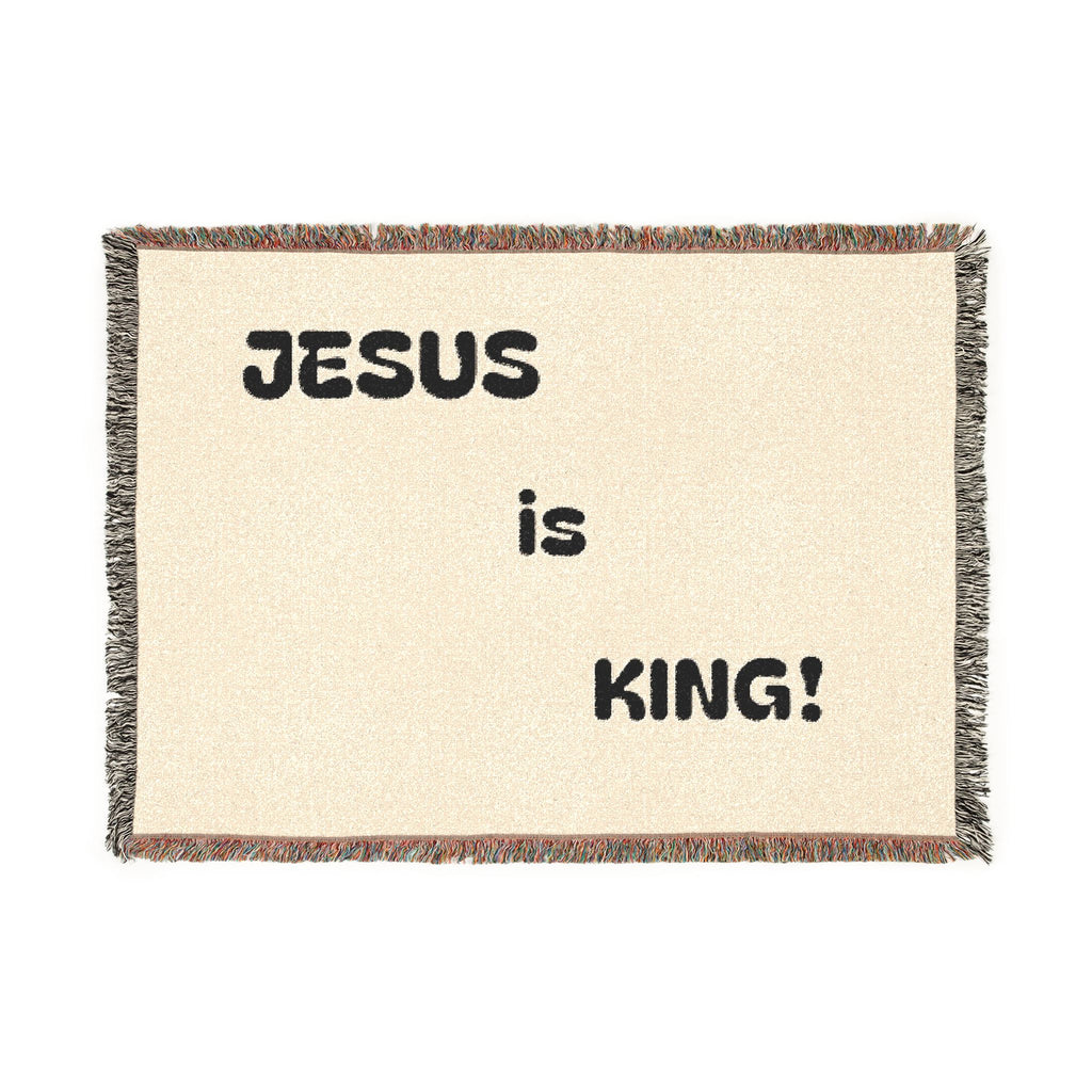 Jesus Is King Woven Blanket – Faith-Inspired Fringe Throw