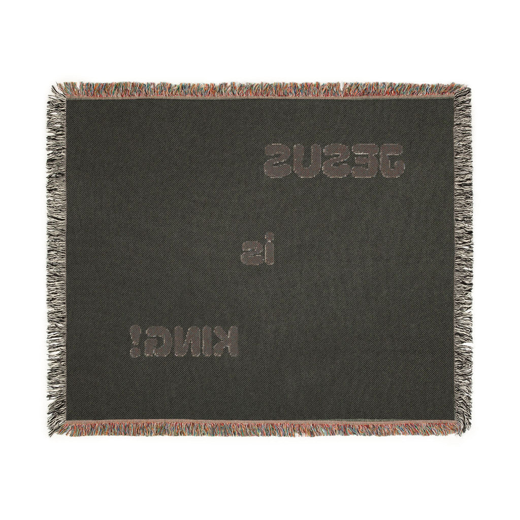 Jesus Is King Woven Blanket – Faith-Inspired Fringe Throw