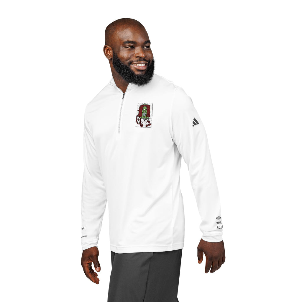 Embroidered Quarter-Zip Pullover — White Adidas® Athletic Top with Small Crest CP AWARENESS