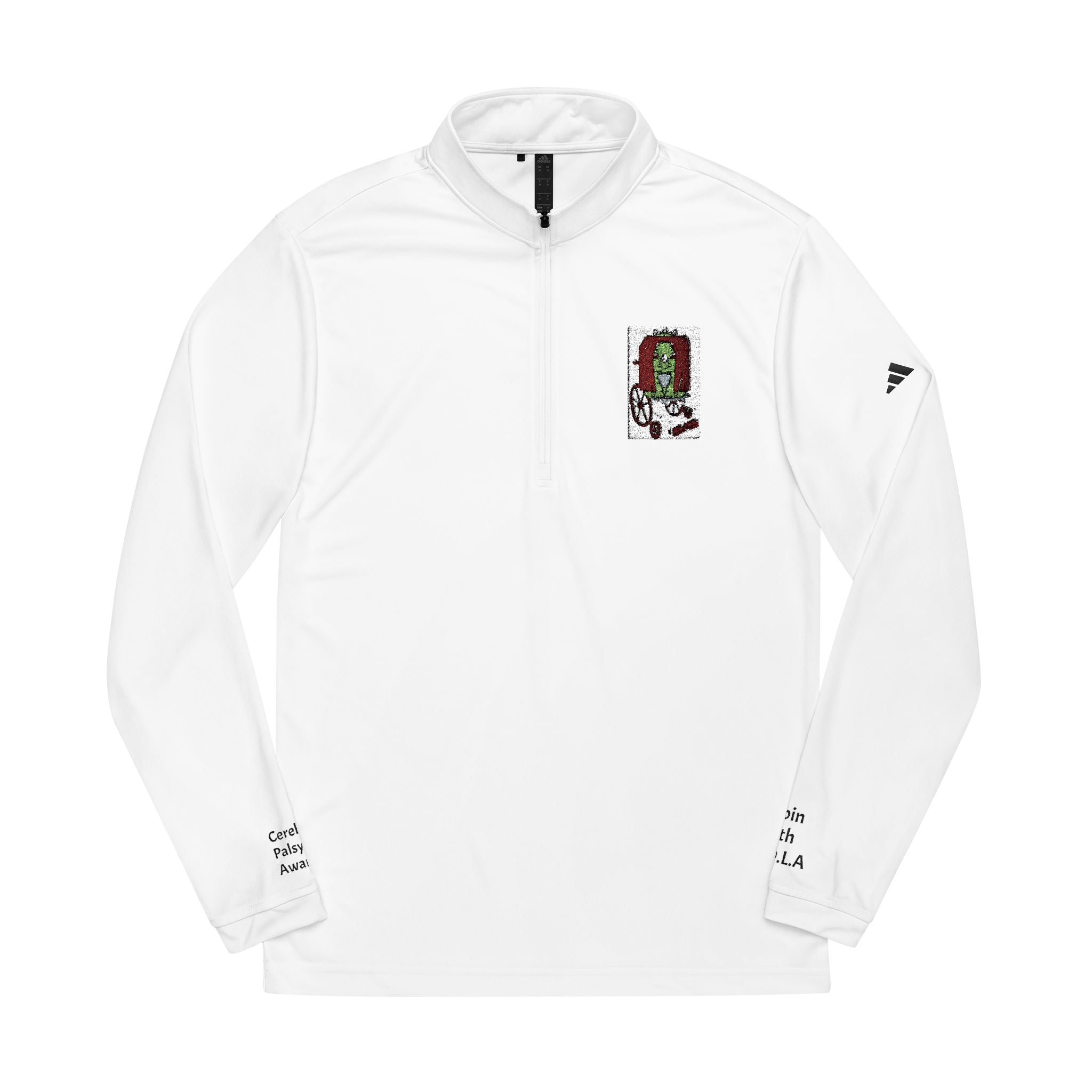 Embroidered Quarter-Zip Pullover — White Adidas® Athletic Top with Small Crest CP AWARENESS
