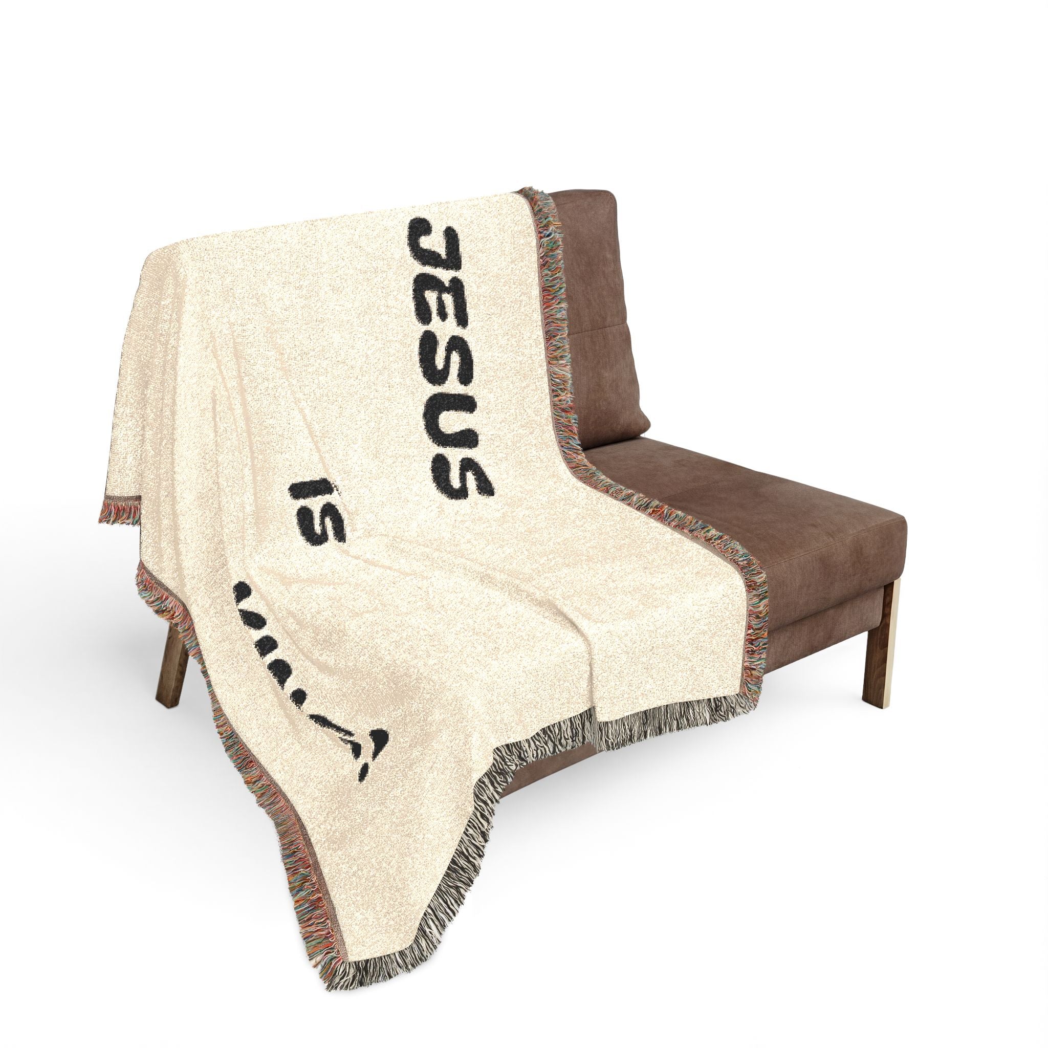Jesus Is King Woven Blanket – Faith-Inspired Fringe Throw