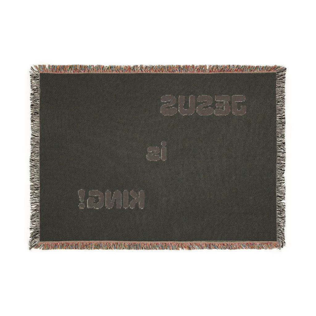 Jesus Is King Woven Blanket – Faith-Inspired Fringe Throw