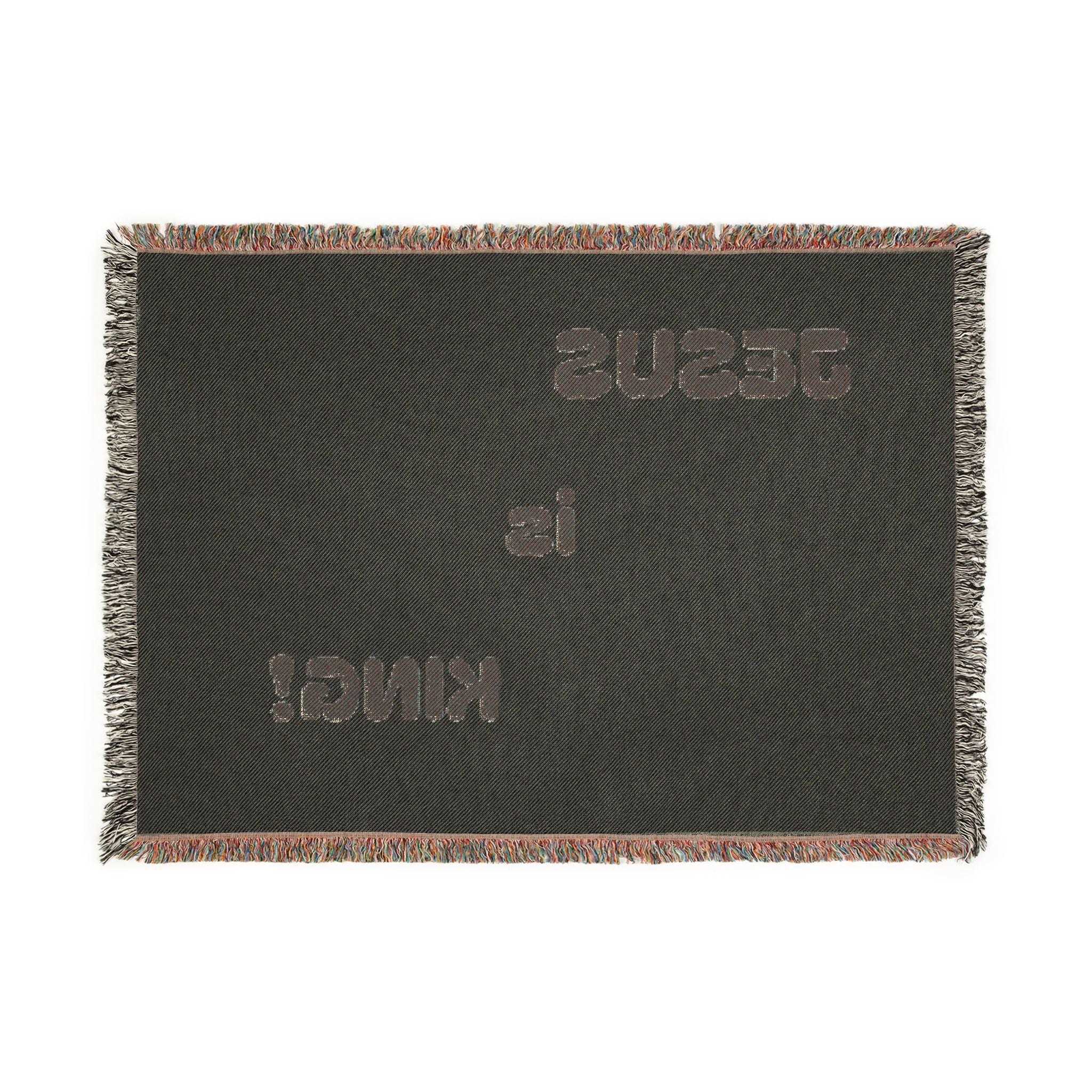 Jesus Is King Woven Blanket – Faith-Inspired Fringe Throw