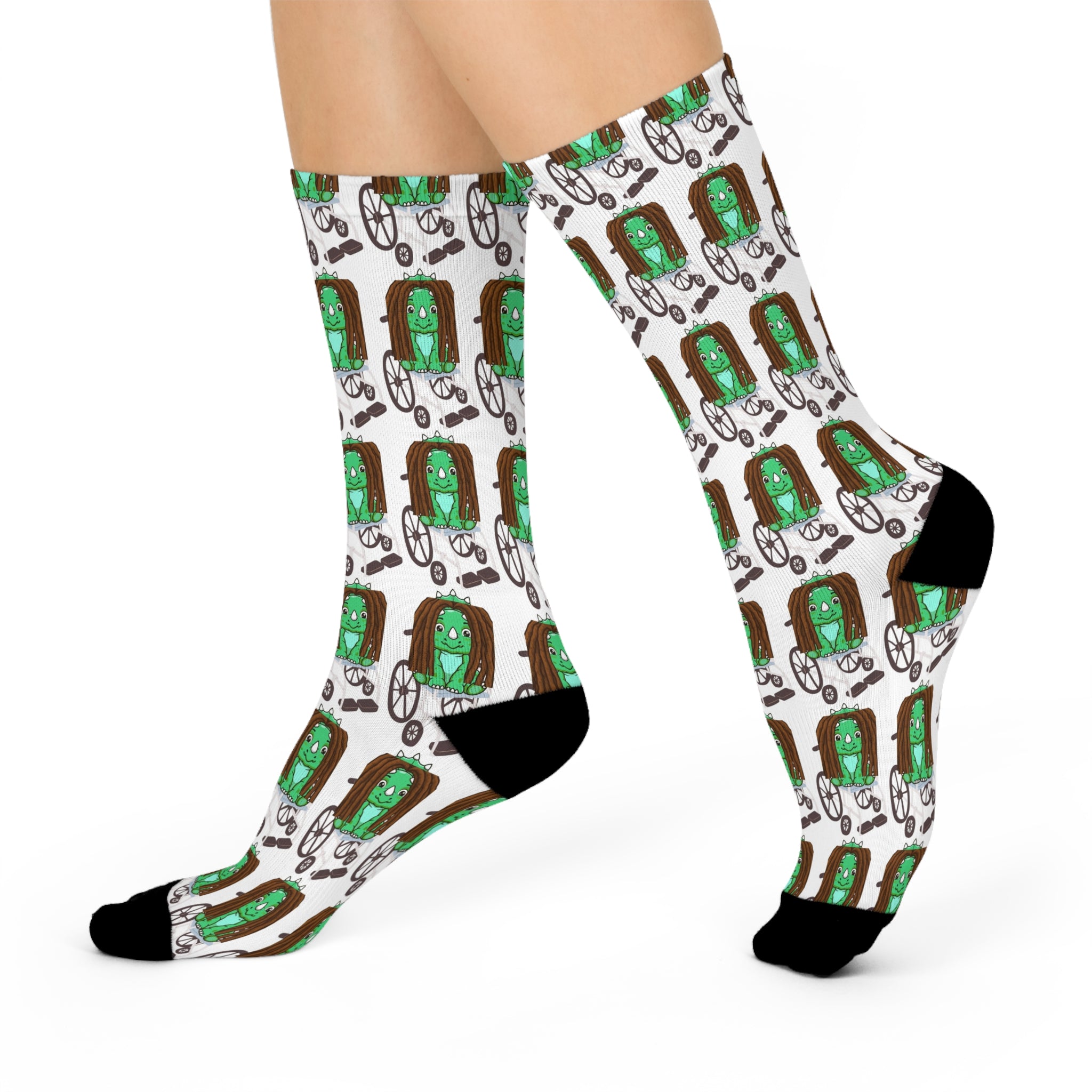 Green Door Monster Crew Socks — Cute Cartoon Patterned Cushioned Socks CEREBRAL PALSY AWARNESS
