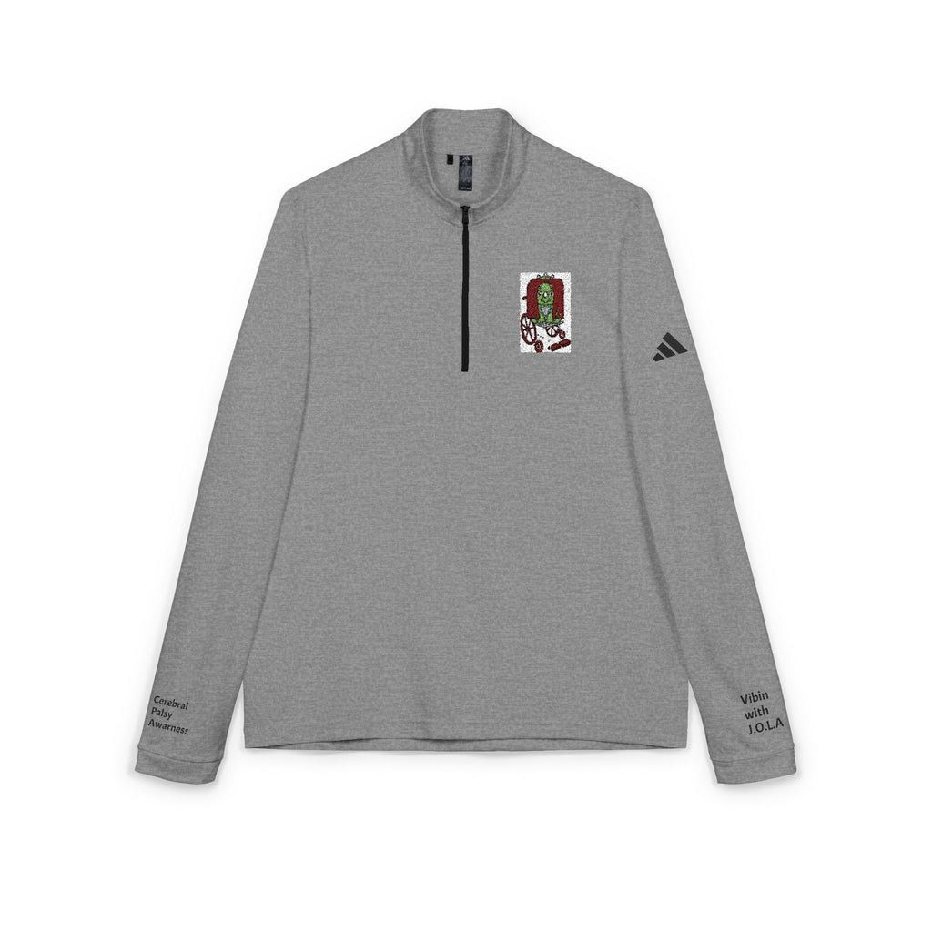Embroidered Quarter-Zip Pullover — White Adidas® Athletic Top with Small Crest CP AWARENESS