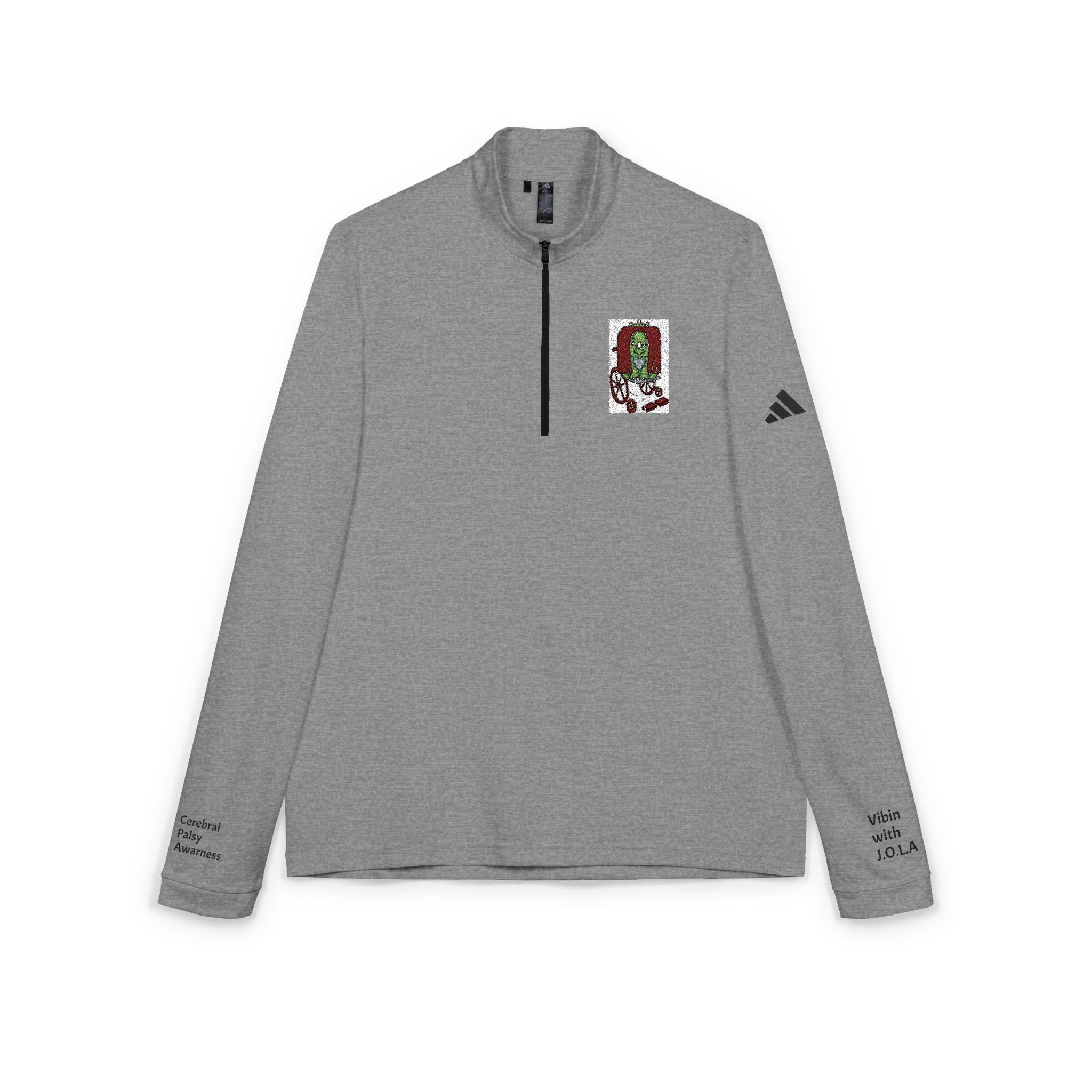 Embroidered Quarter-Zip Pullover — White Adidas® Athletic Top with Small Crest CP AWARENESS