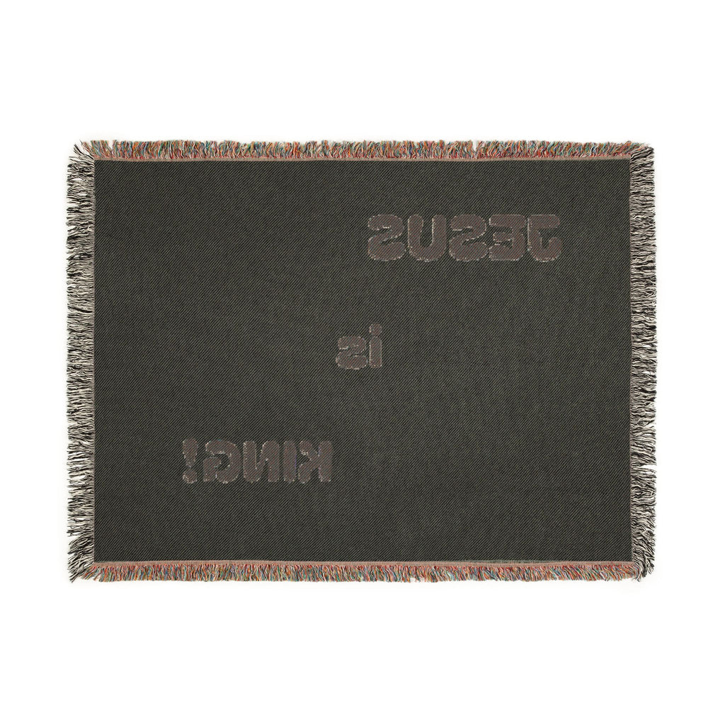 Jesus Is King Woven Blanket – Faith-Inspired Fringe Throw