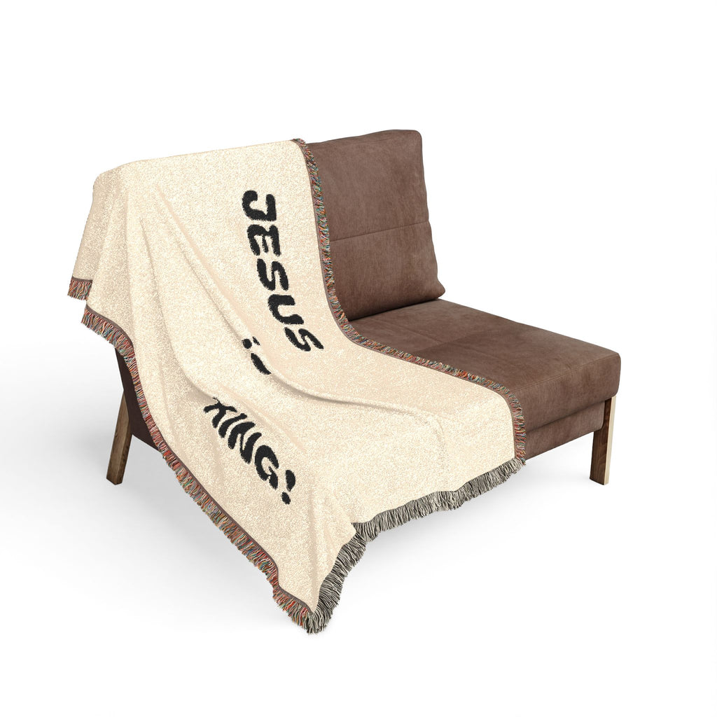 Jesus Is King Woven Blanket – Faith-Inspired Fringe Throw