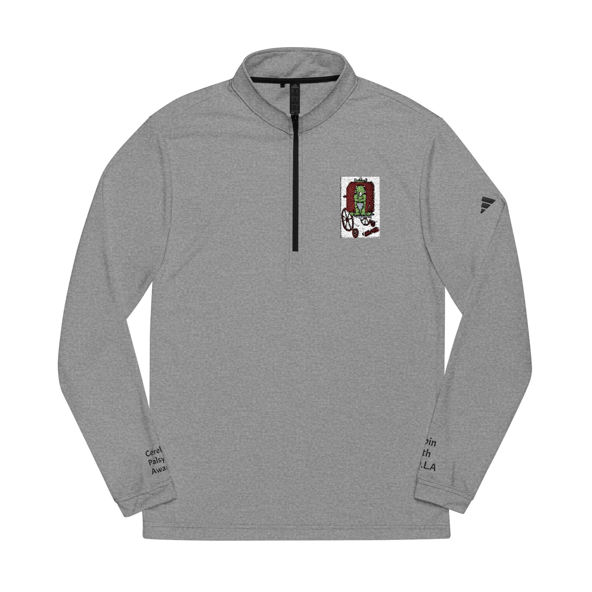 Embroidered Quarter-Zip Pullover — White Adidas® Athletic Top with Small Crest CP AWARENESS