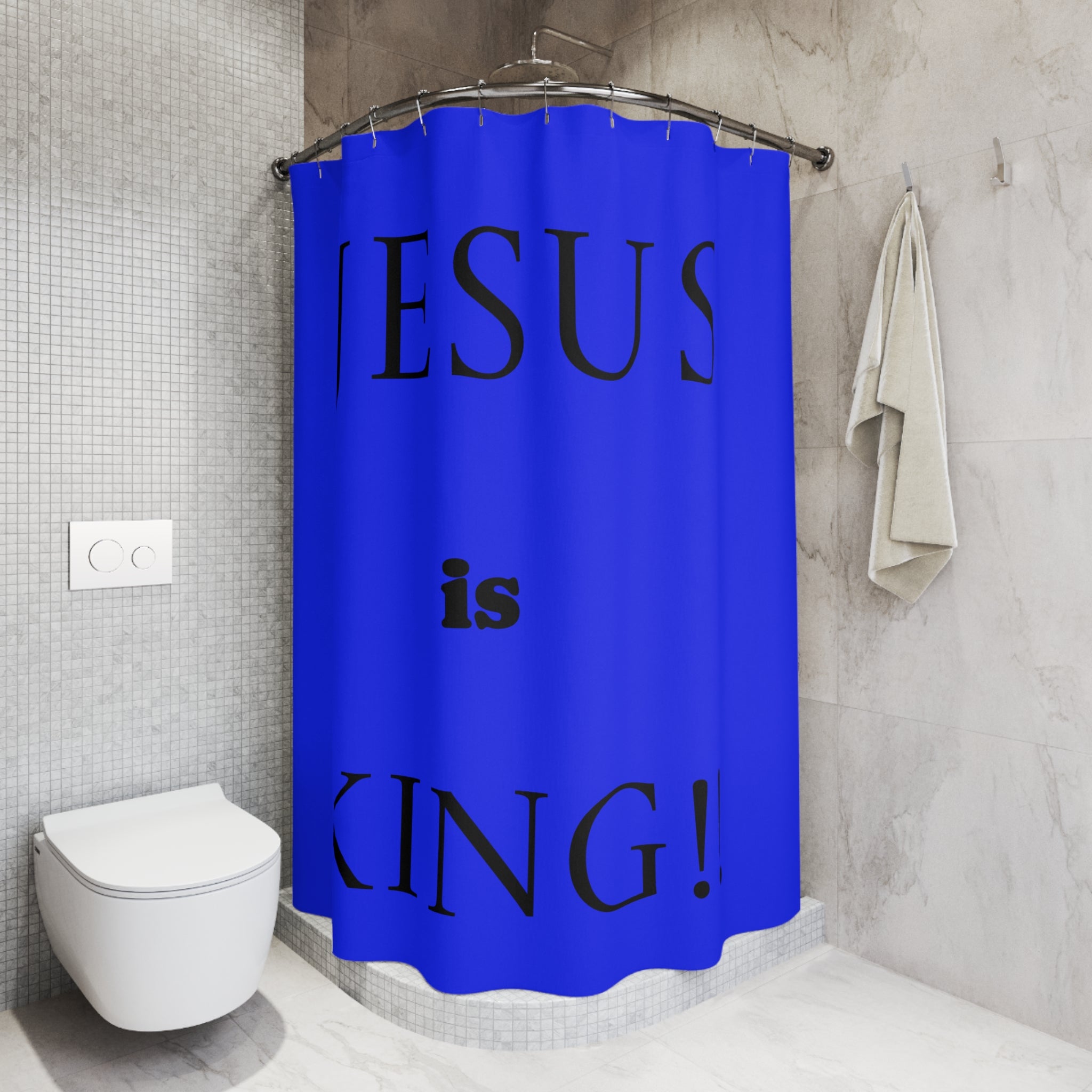 Jesus Is King Blue Shower Curtain – Christian Faith Bathroom Décor