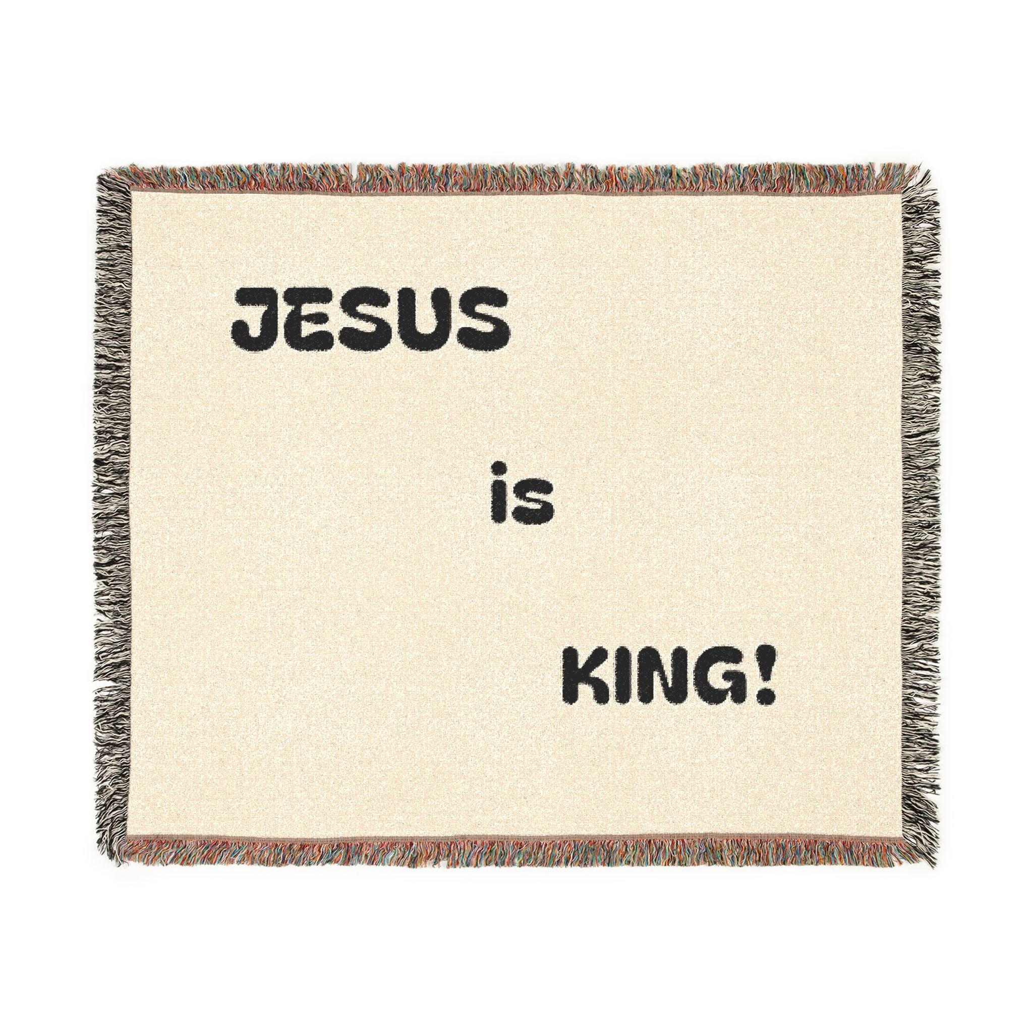 Jesus Is King Woven Blanket – Faith-Inspired Fringe Throw