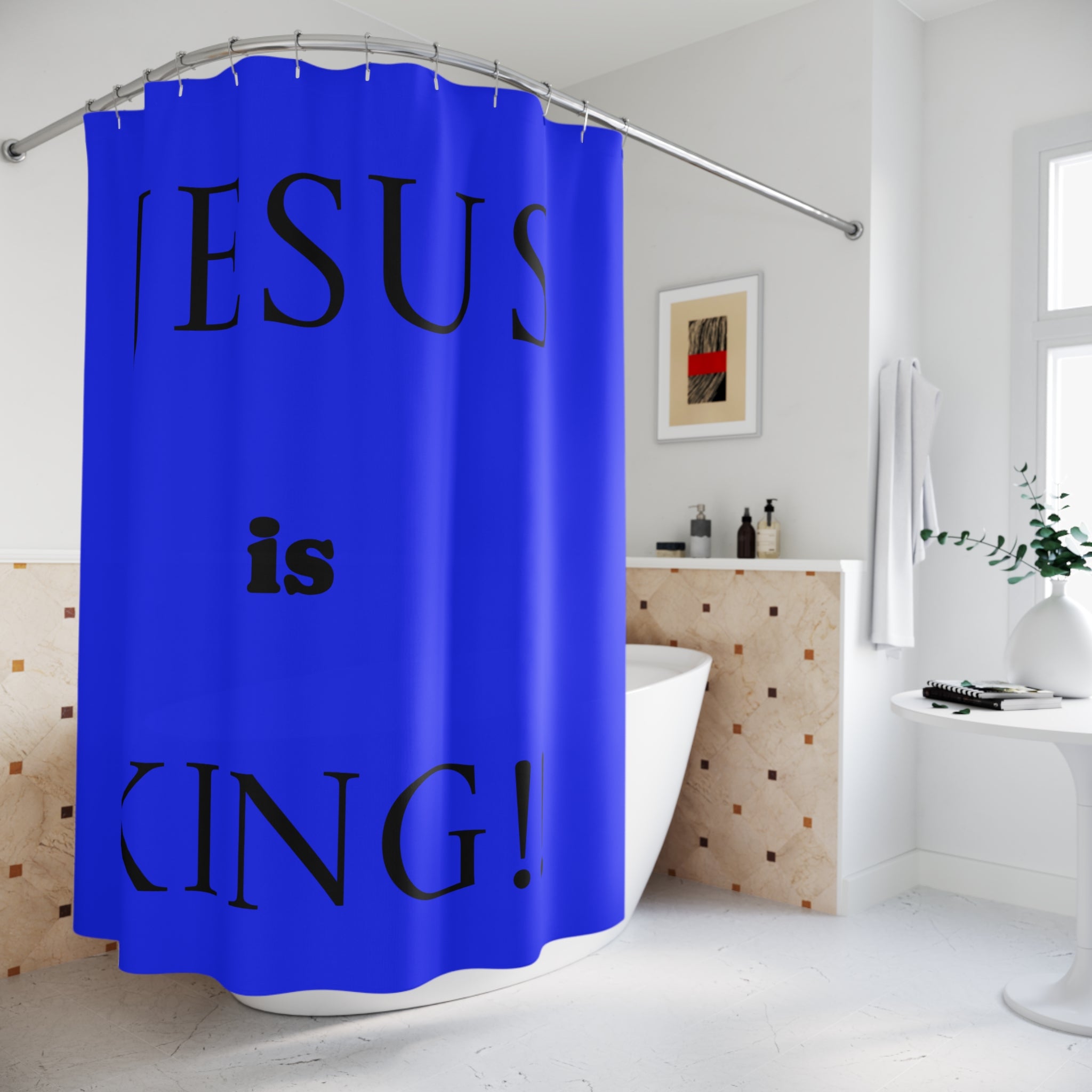 Jesus Is King Blue Shower Curtain – Christian Faith Bathroom Décor