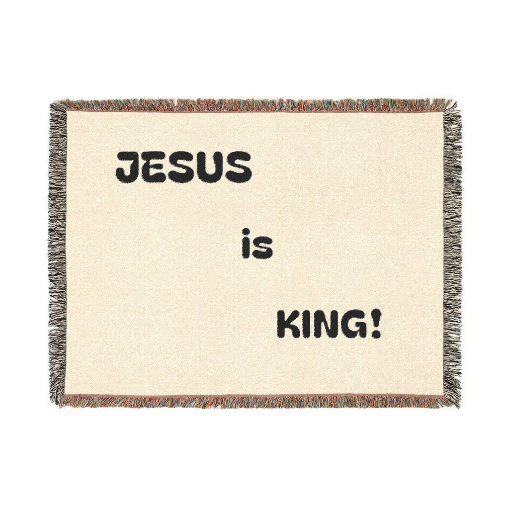 Jesus Is King Woven Blanket – Faith-Inspired Fringe Throw