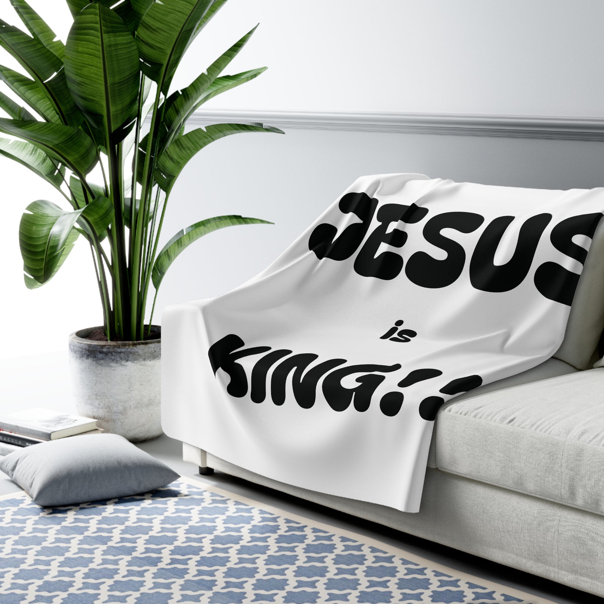 Sherpa Blanket - "JESUS is KING!!" Inspirational Christian Fleece Throw
